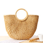 Colorful Tassel Yarn Ball Straw Woven Beach Bag Summerfix