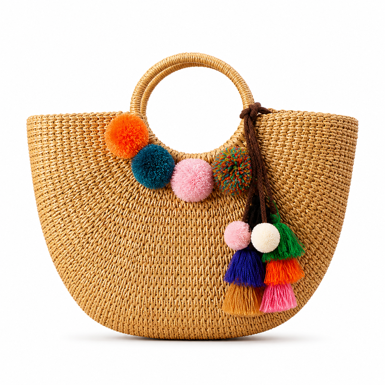 TasselBeach™ — Sac de Plage Tressé Pompons Colorés Summerfix